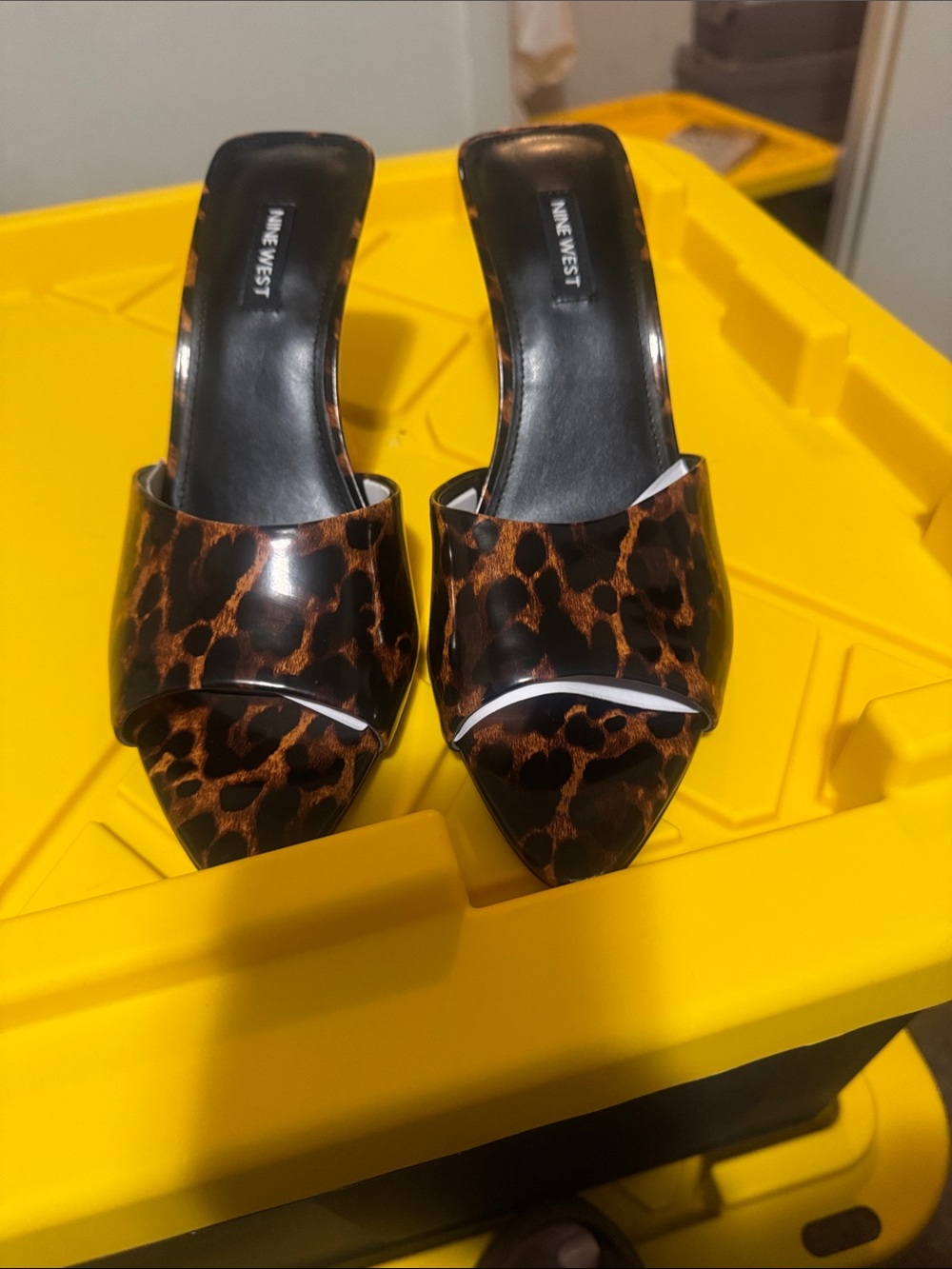 Nine West Leopard Print Pointed Toe Slide Mules - Black & Brown